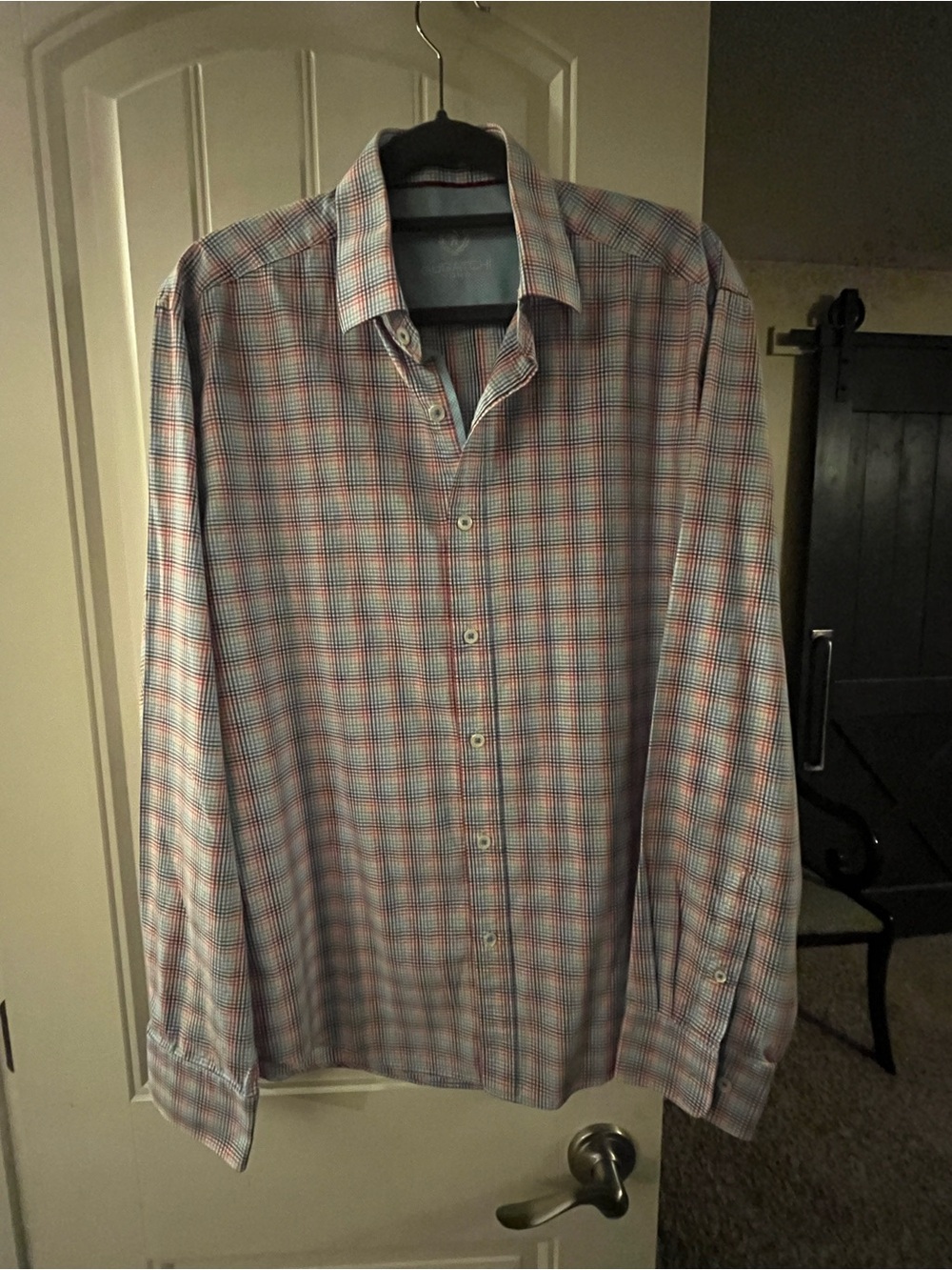 Bugatchi Plaid Button-Down Shirt in Tiffany Blue & multi colors, piping, size M